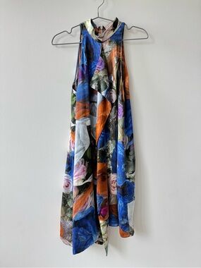 Christopher Kane Floral Print Multicolor Halter Dress with Draped Panel - Italy